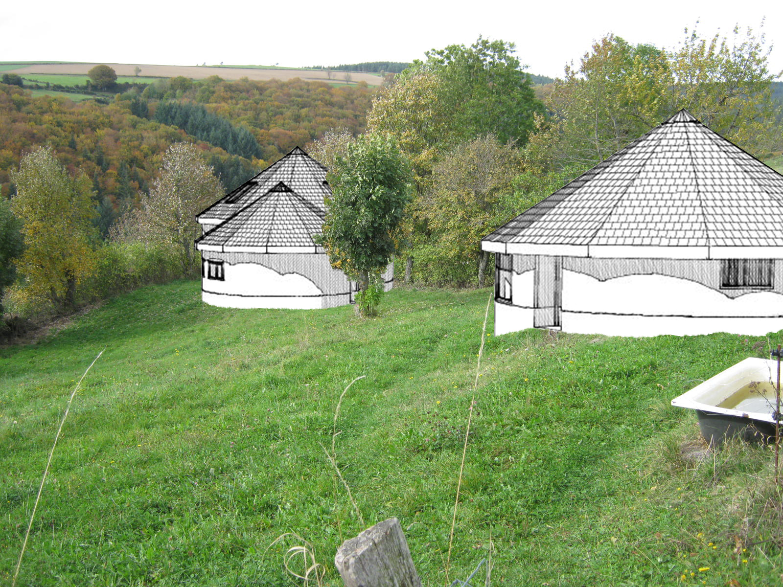 Maisons rondes en paille à Desges